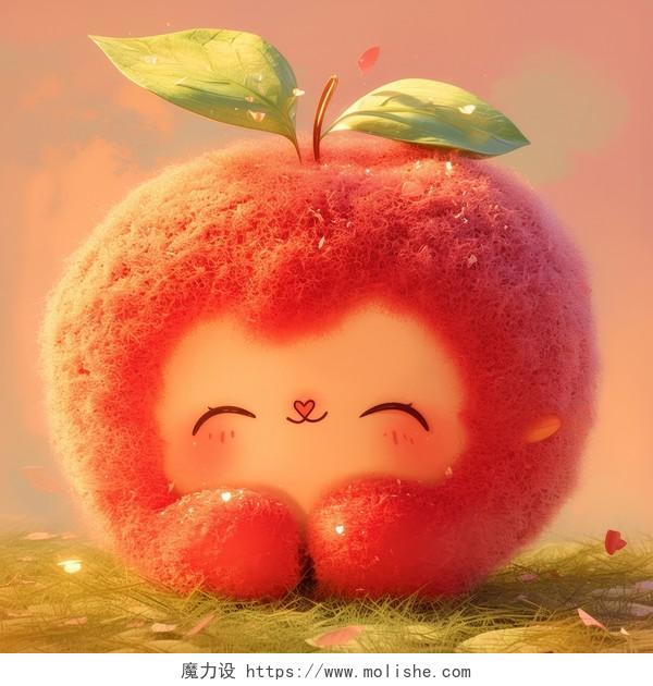 可爱的卡通毛绒水果插图-苹果